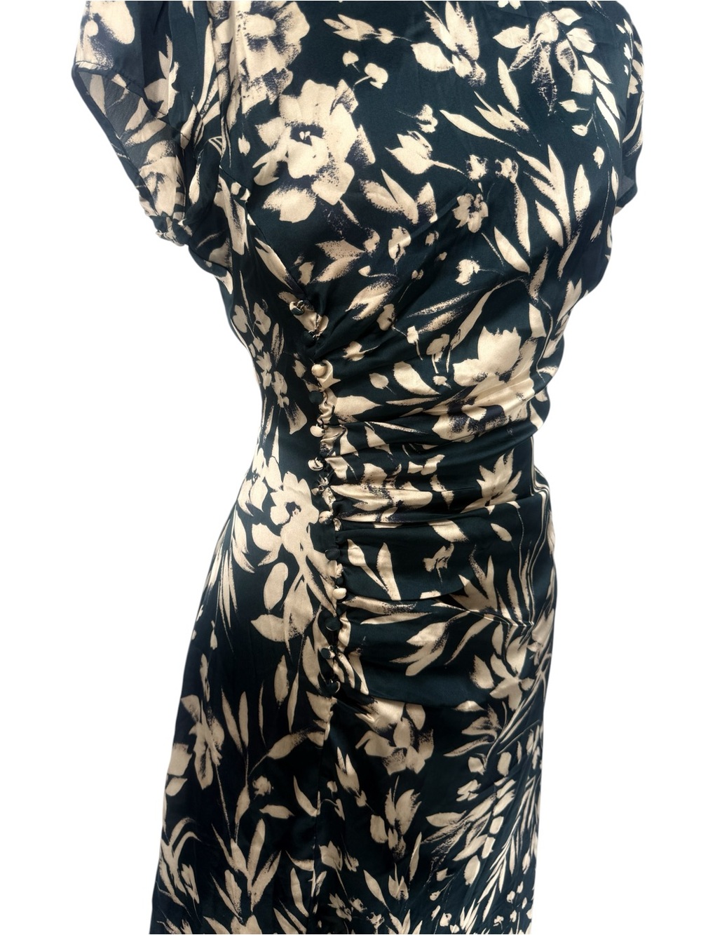 New! Petal & Pup Lisbeth Green Floral Satin Midi Dress Size Medium - Picture 7 of 8